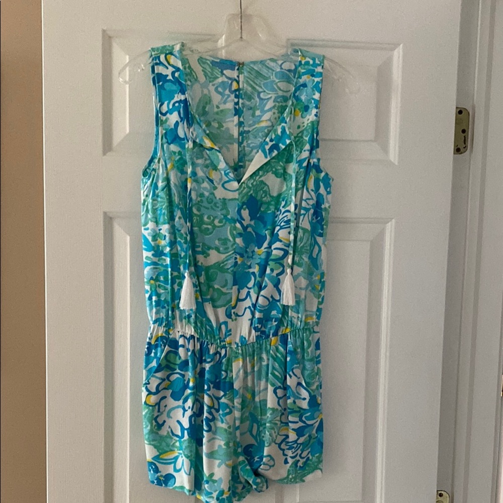 Floral Sleeveless Romper in Blue and Green